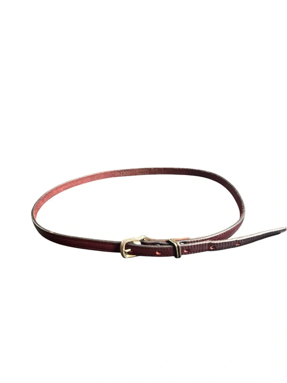 The Leather Shop Slim Burgundy Women’s Leather Belt Gold-Tone Buckle Medium